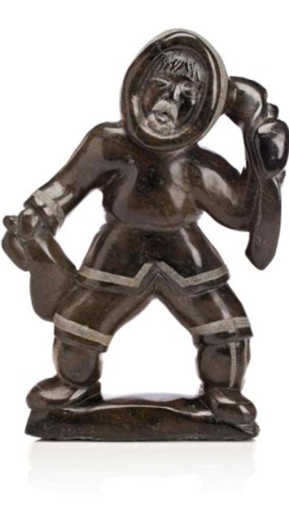 Kiugak (Kiawak) Ashoona (1933-2014) - Standing Hunter, ca. early 1980s, Dark green-grey stone