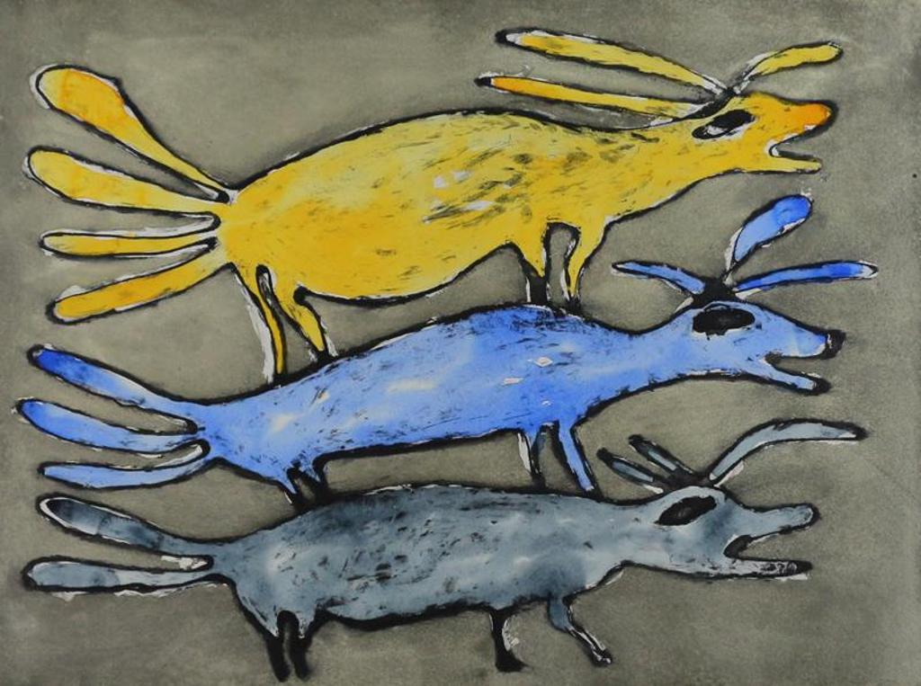 Kenojuak Ashevak (1927-2013) - Three Caribou; 2010