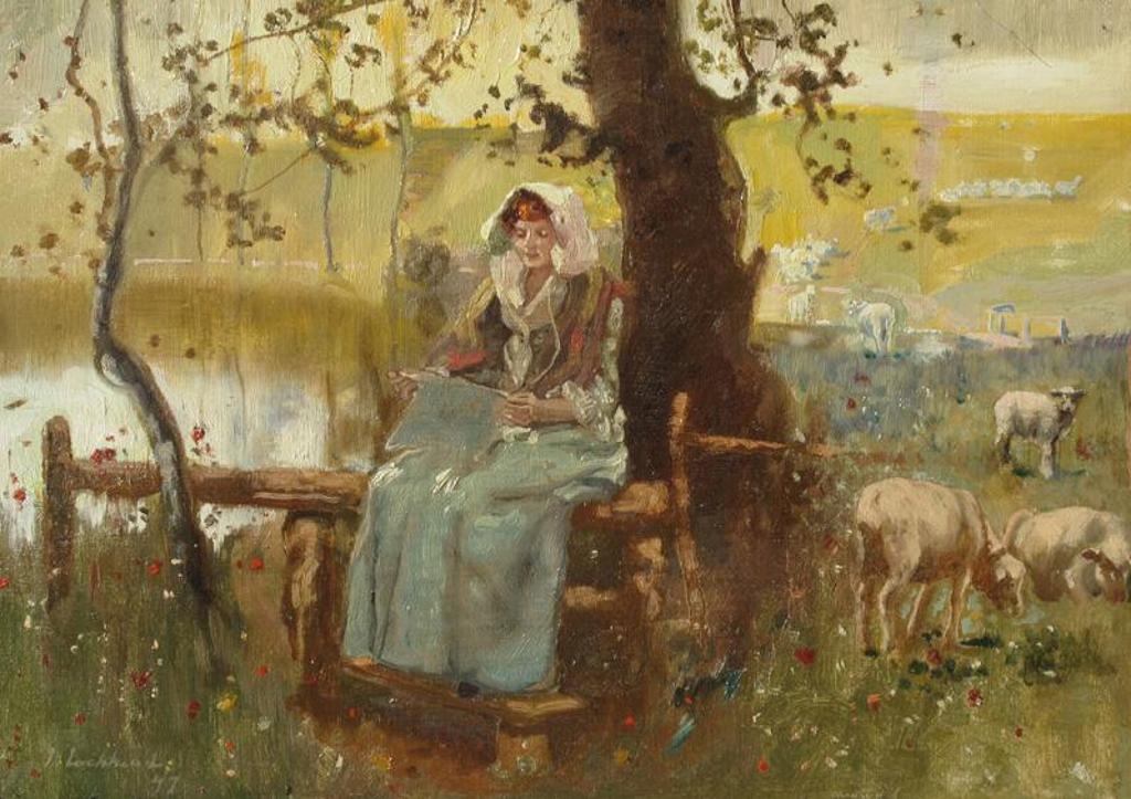 John Lochhead (1866-1921) - Reading Under A Tree In The Pasture; 1897