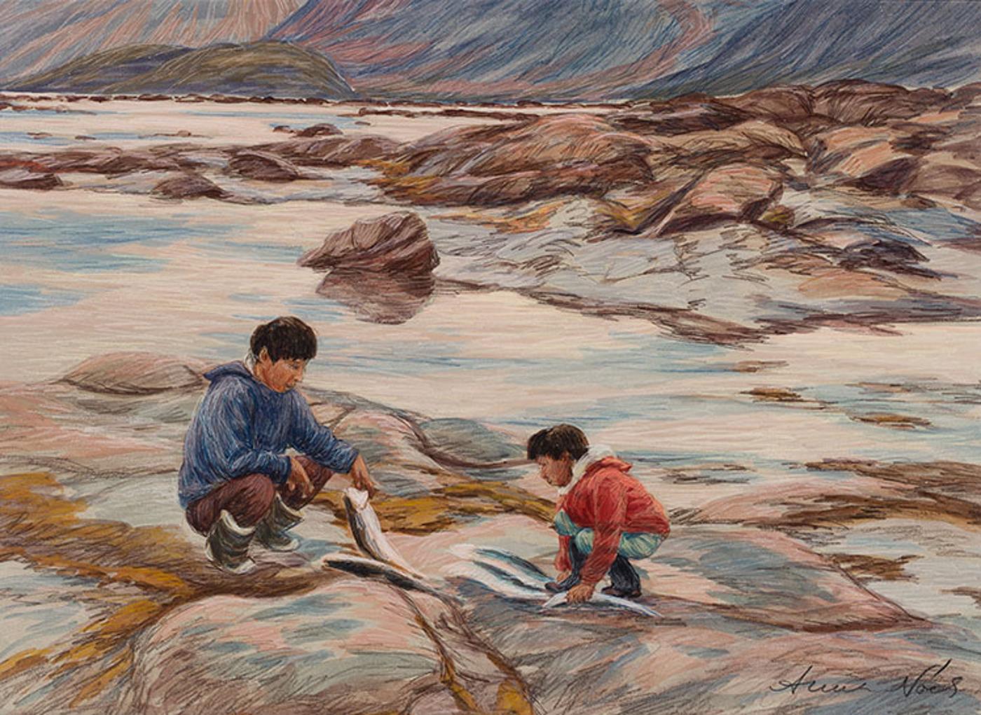 Anna T. Noeh (1926-2016) - Kamea and his Son with Arctic Char