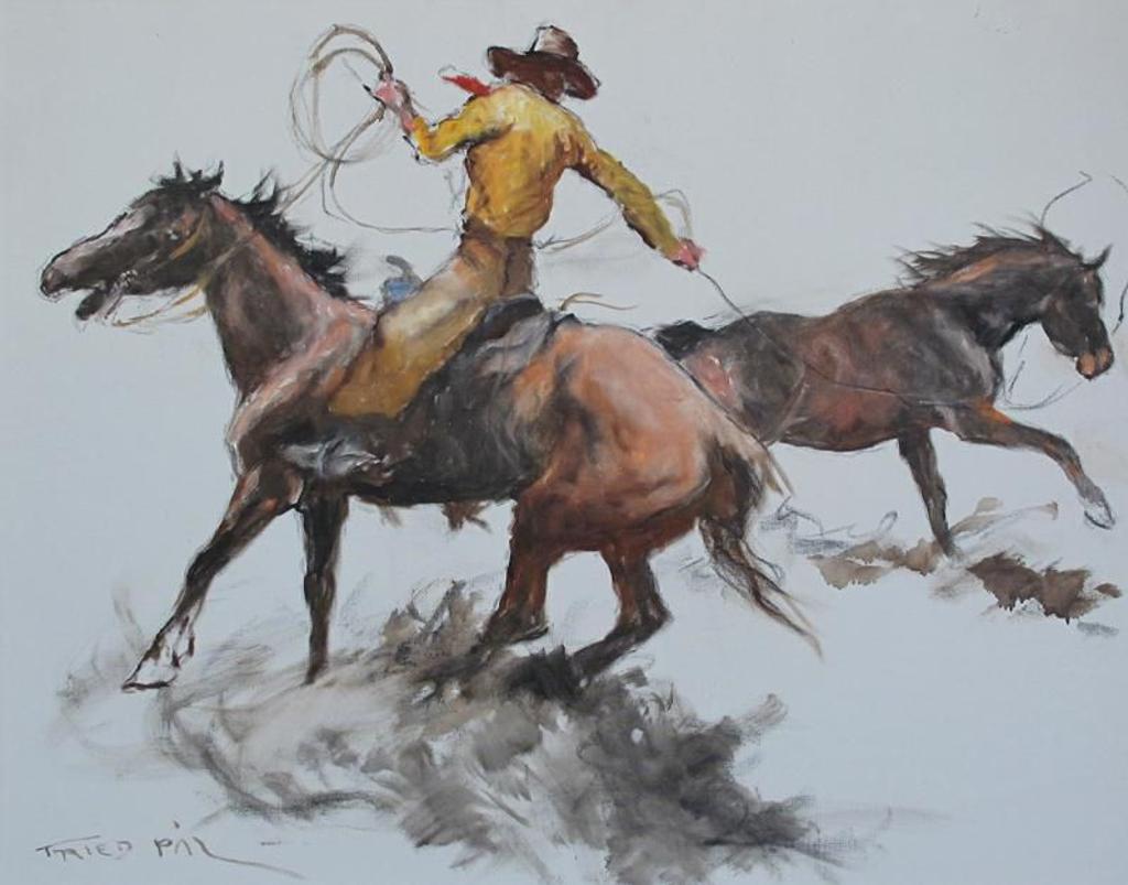 Pál Fried (1893-1976) - Lassoing A Mustang