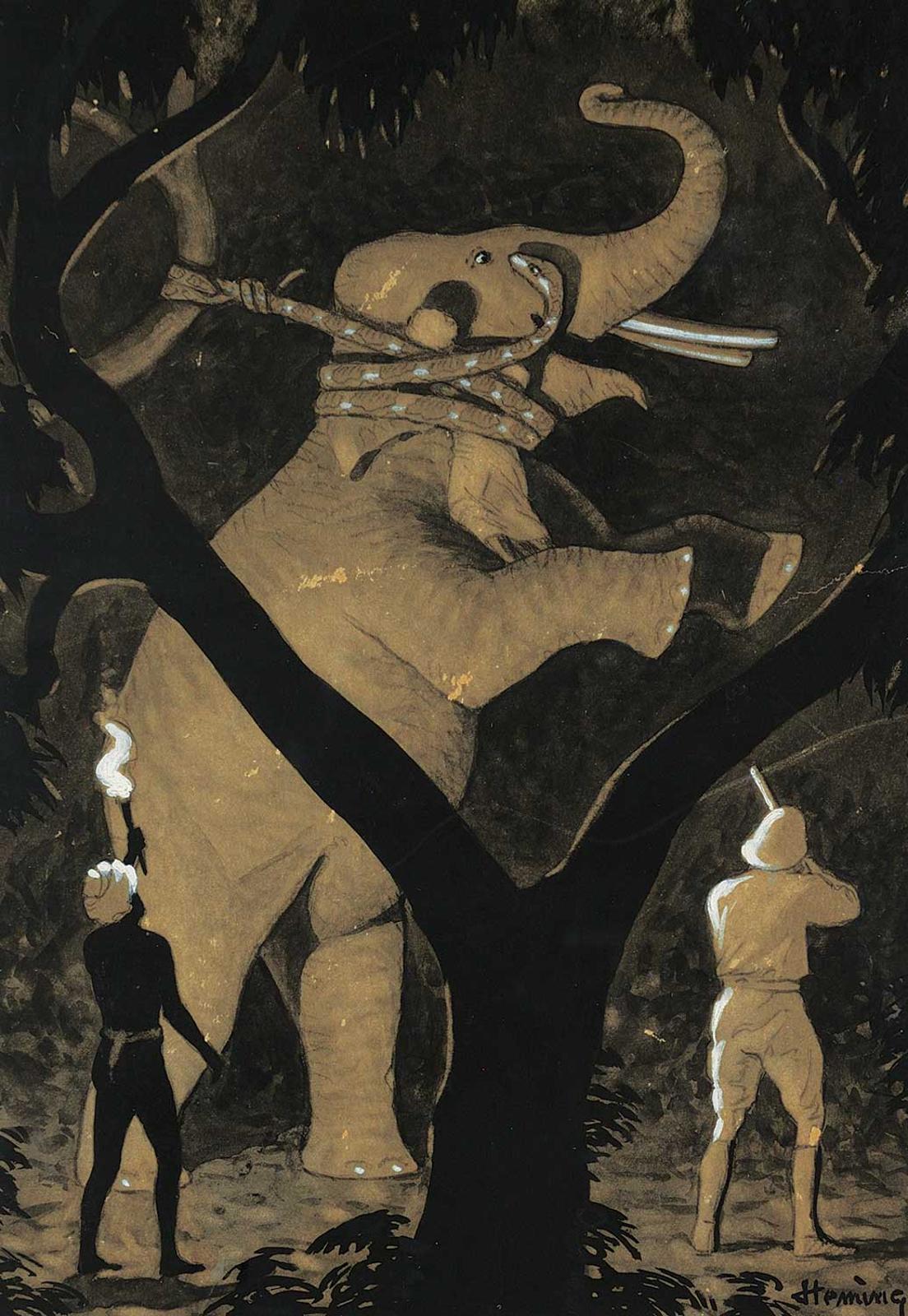 Arthur Henry Howard Heming (1870-1940) - Great as Was The Elephant's Strength, She Could Not Break the Python's Deadly Grasp