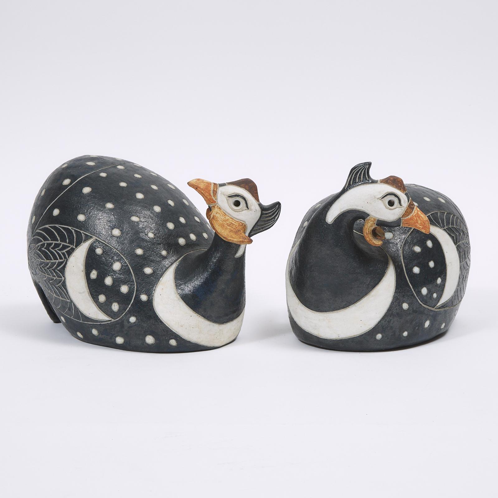 Continental School Studio Pottery - Two Guinea Fowl