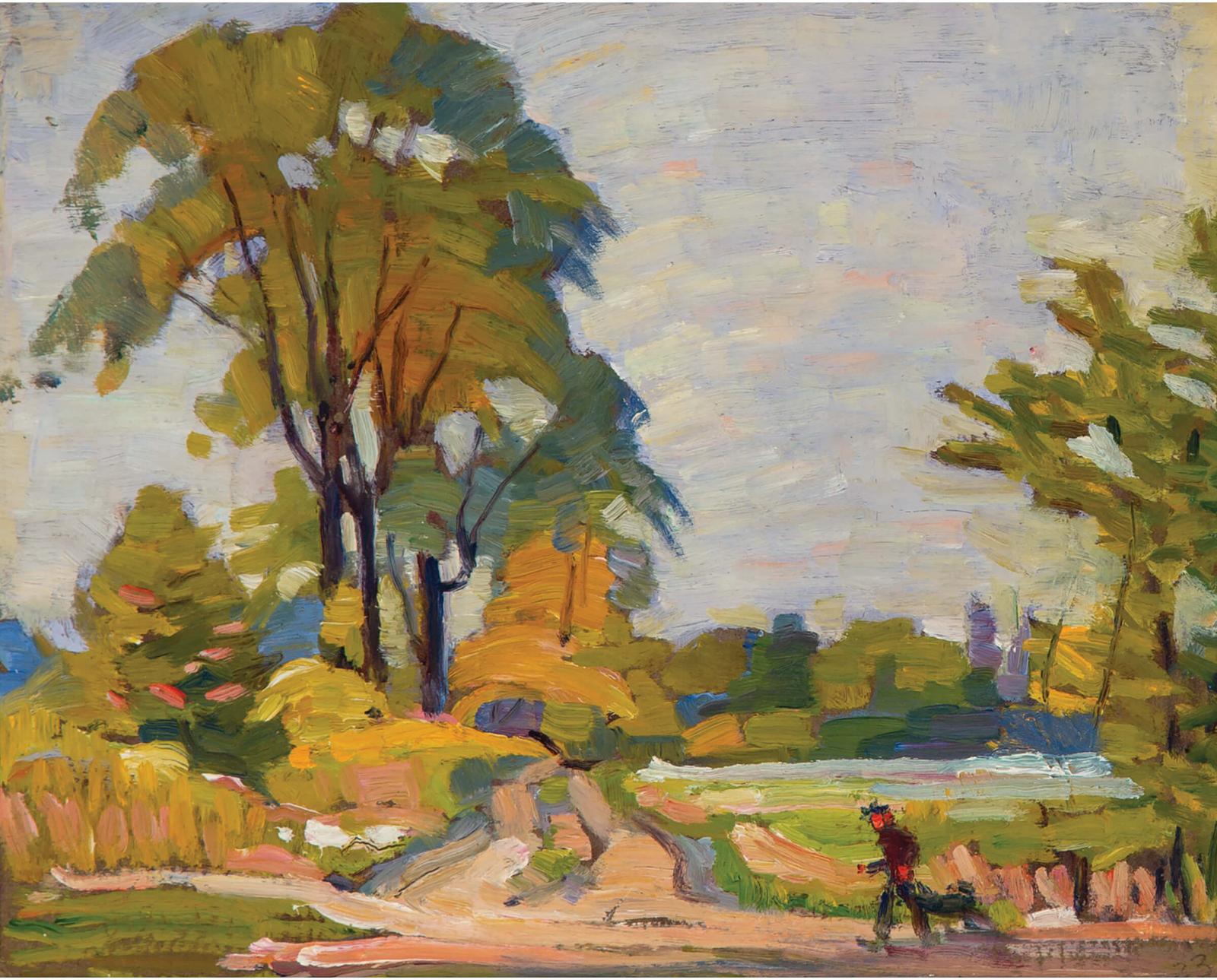 Peter Clapham (P.C.) Sheppard (1882-1965) - Walking The Dog; A Majestic Hillside Elm