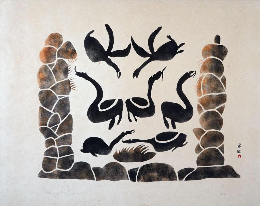 Pitseolak Ashoona (1904-1983) - Innukshuit And Geese