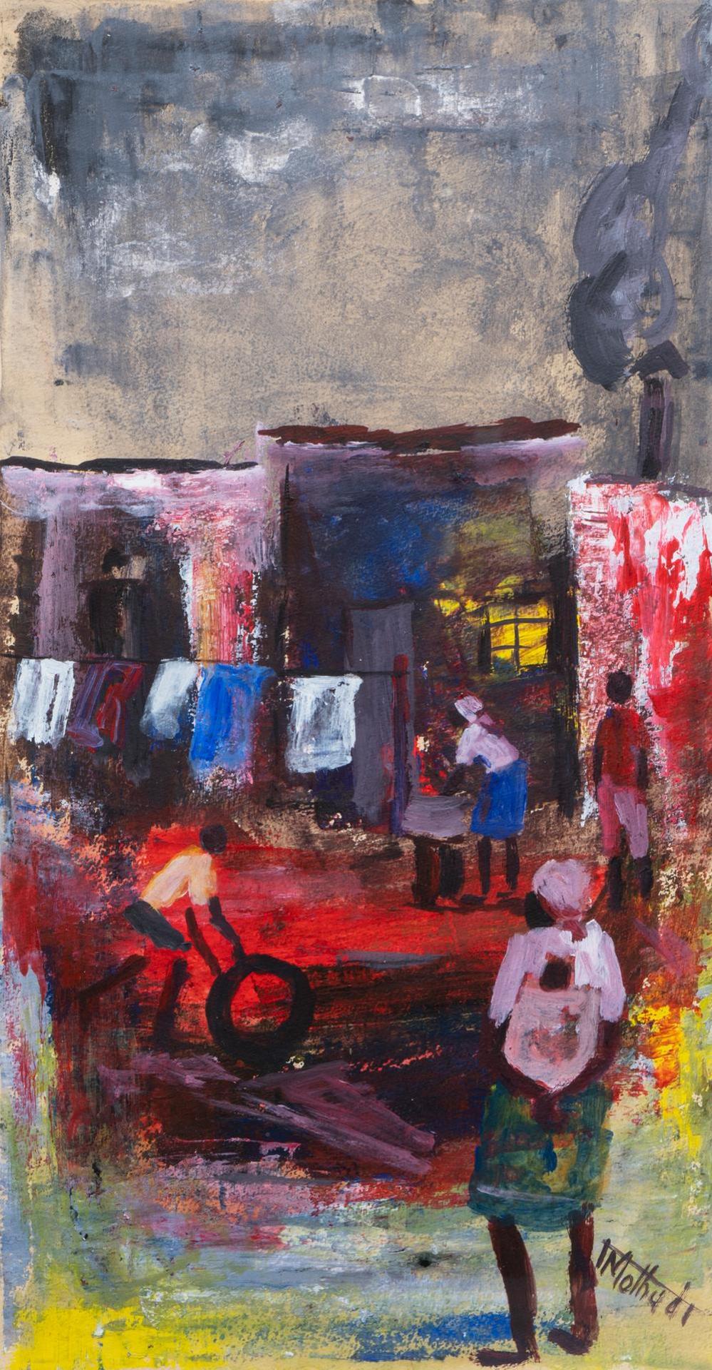 Thabo Mothudi (1936) - Untitled - Street Scene