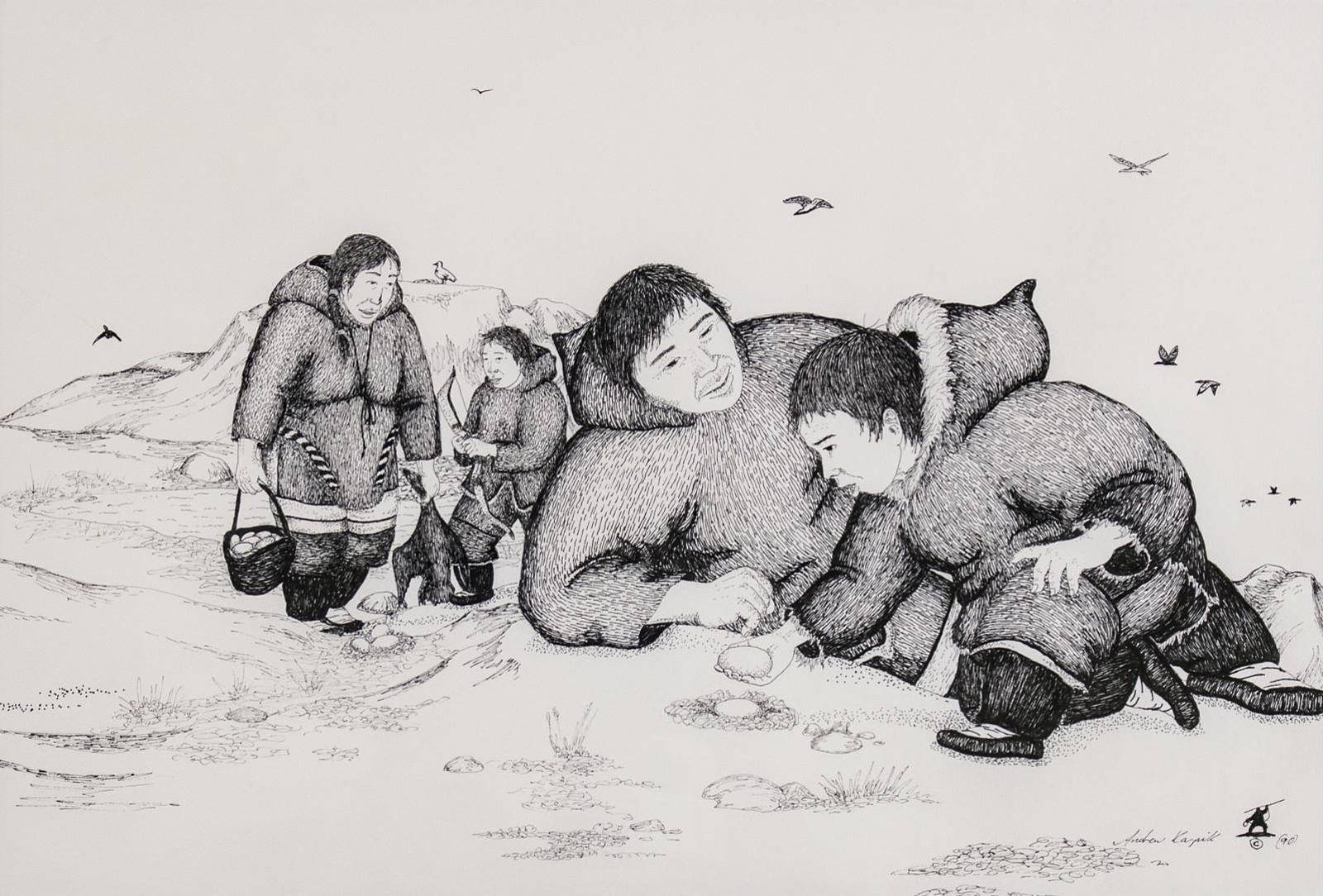 Andrew Qappik Karpik (1964) - Untitled, Egg Gathering; 1990