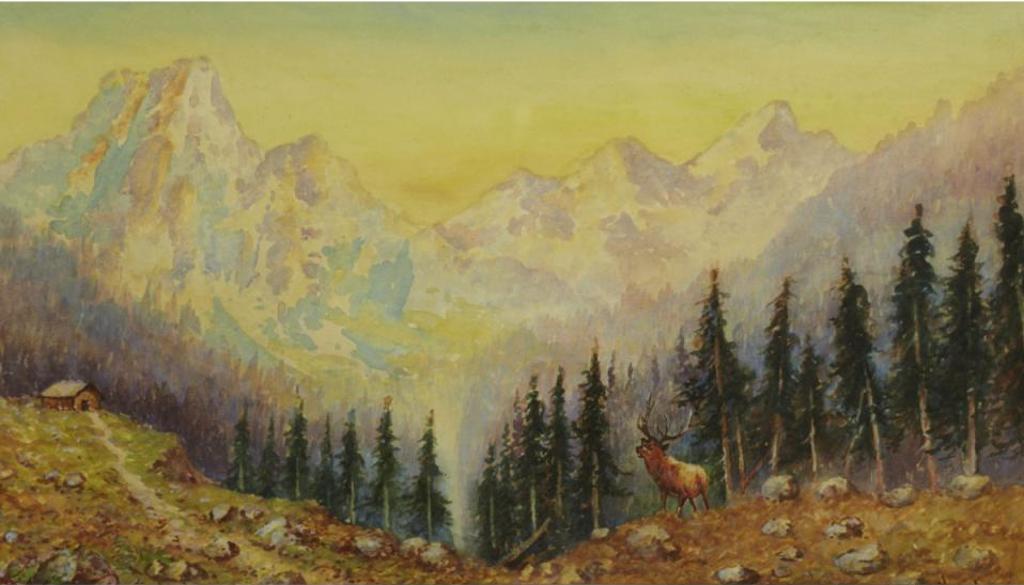 Ernest John Hutchins (1914-1912) - Buck In A Mountainscape
