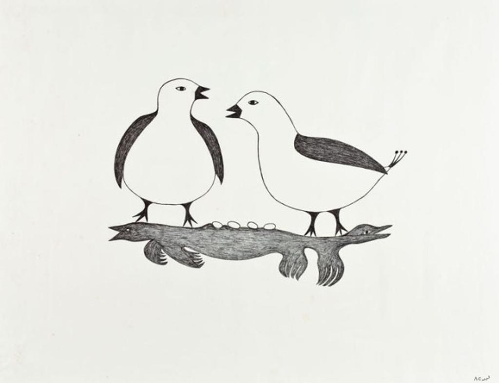 Pitaloosie Saila (1942-2021) - atop a fantasy double bird figure)