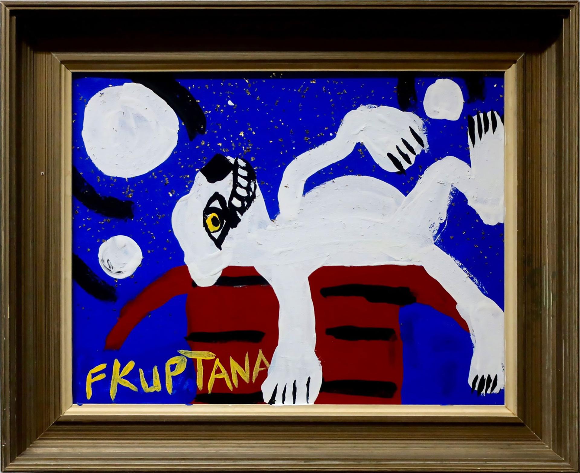 Floyd Kuptana (1964-2021) - Untitled (White Wolf Relaxing On Red Roof)