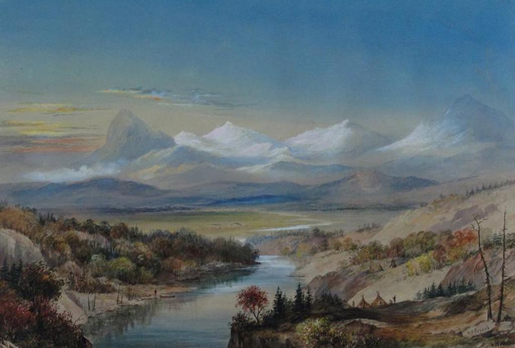 William Frederick (Washington) Friend (1820-1891) - Encampment By A River With Rocky Mountains In The Distance; Ca 1850