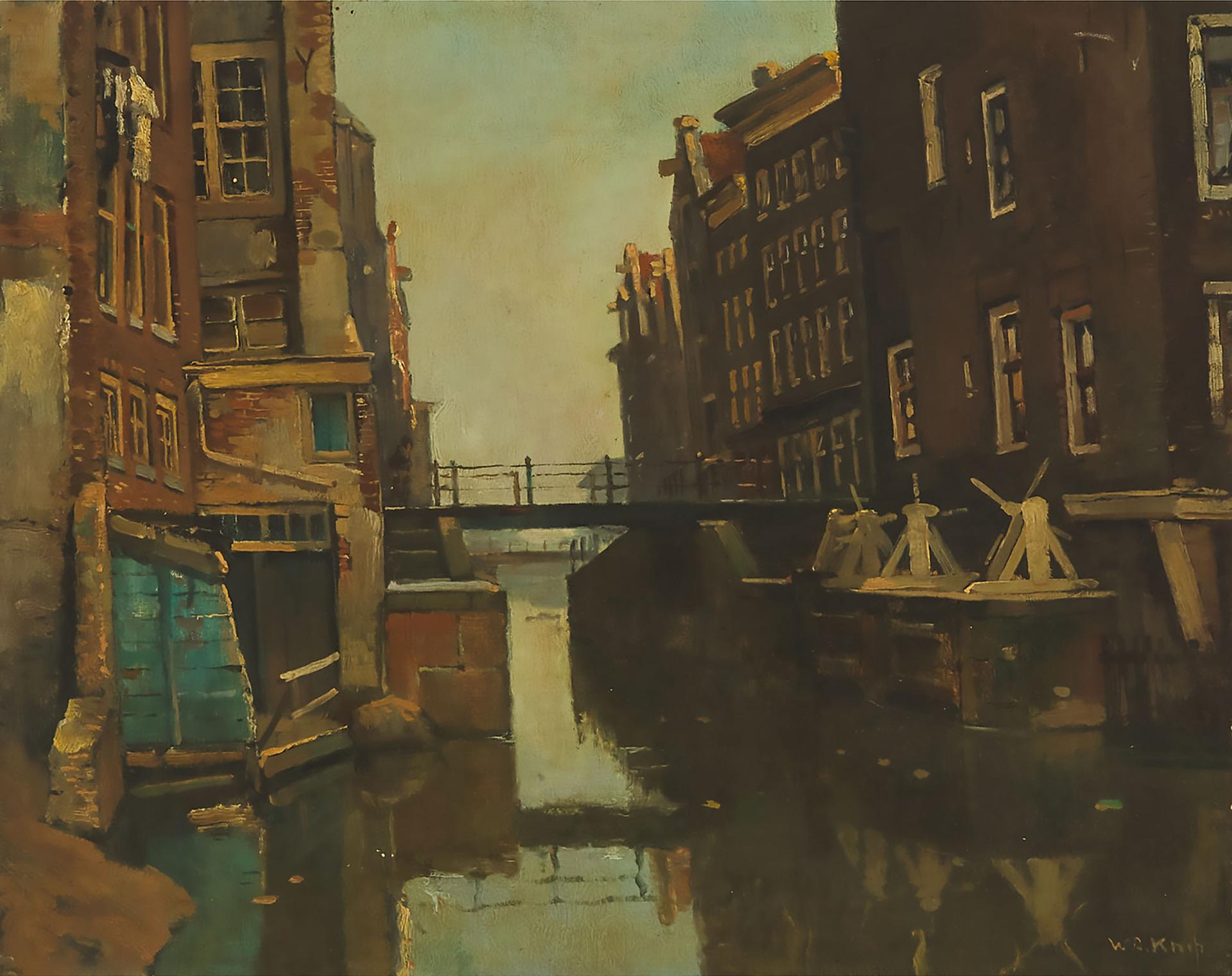 Willem Alexander Knip (1883-1967) - Canal Backwater With Bridge