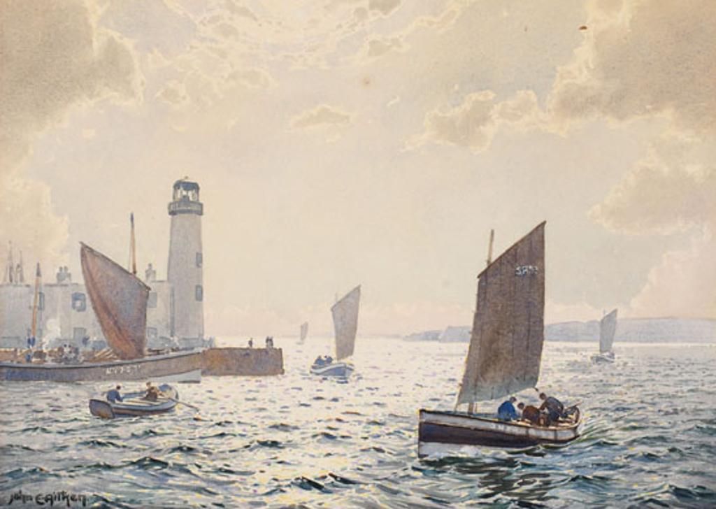 John Ernest Aitken (1881-1957) - The Harbour Mouth, Scarborough, Yorkshire
