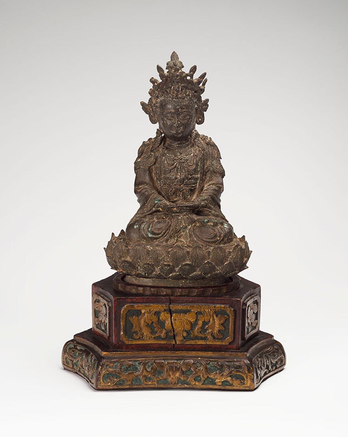 Chinese Art - A Chinese Bronze Seated Figure of a Crowned Buddha, Ming Dynasty, 16th/17th Century