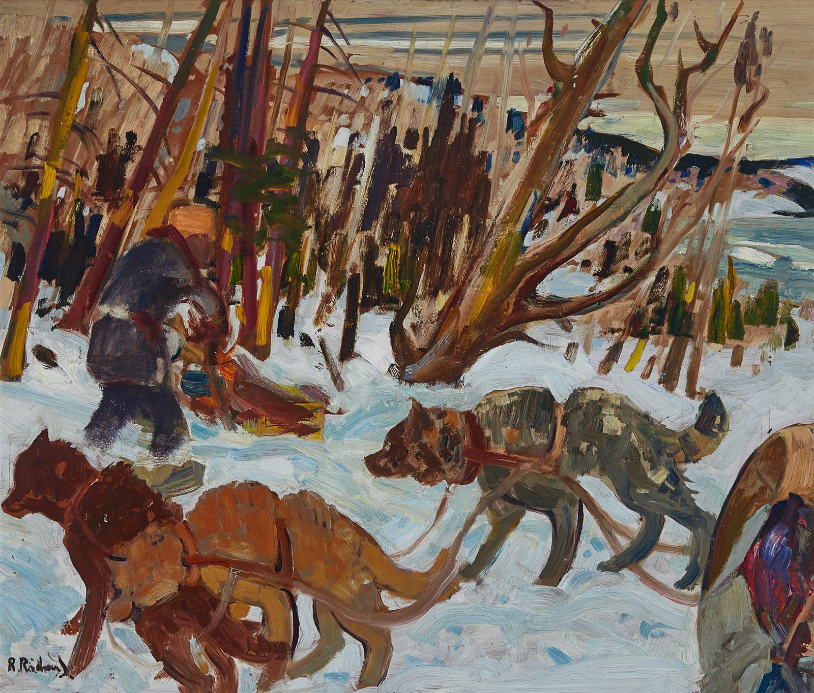 René Jean Richard (1895-1982) - Trappeur Avec Ses Chiens, Nord Ouest