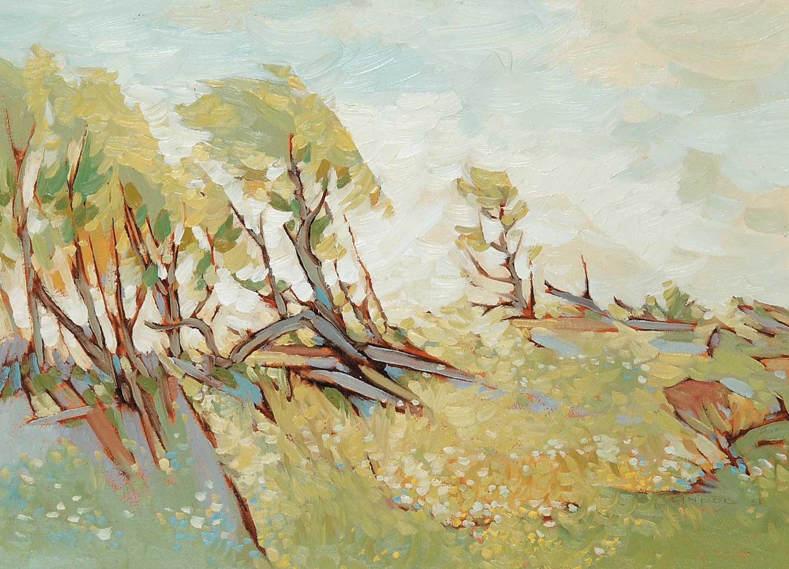 Luke Orton Lindoe (1913-1998) - Aspens and Flowers
