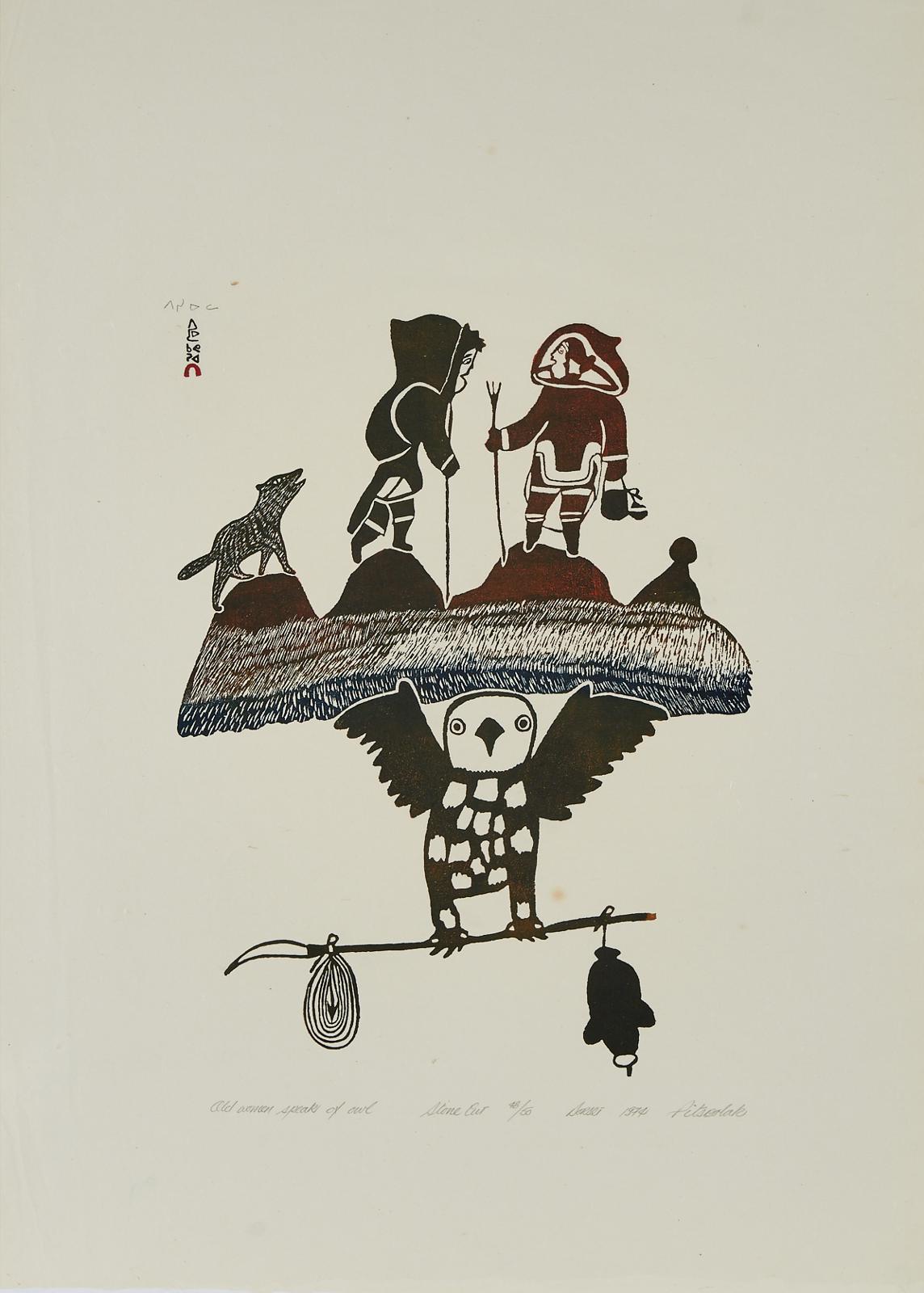Pitseolak Ashoona (1904-1983) - Old Women Speak Of Owl