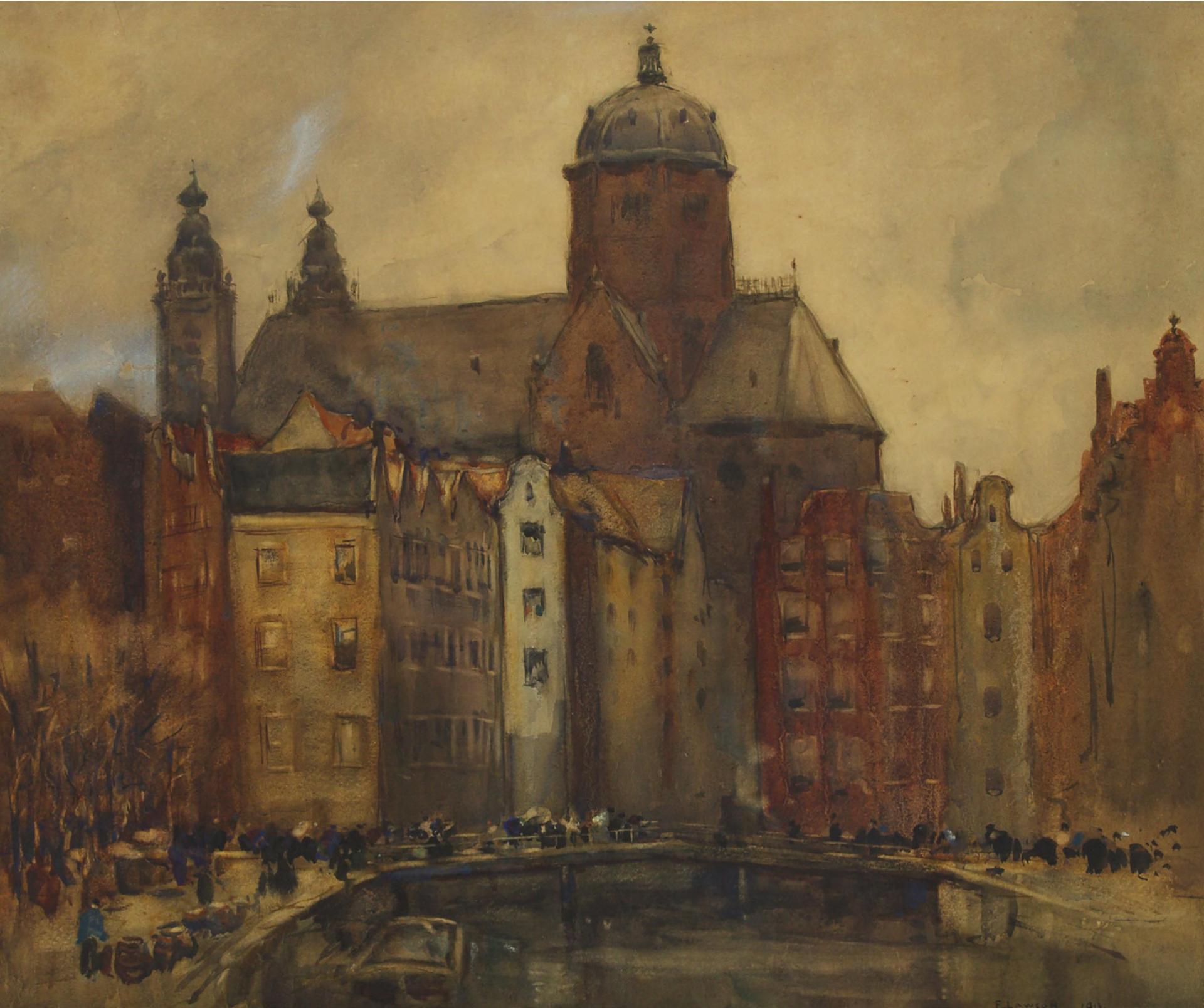 Frederick Lawson (1888) - Amsterdam With Townsfolk On The Overpass Of The City's Channel, 1913