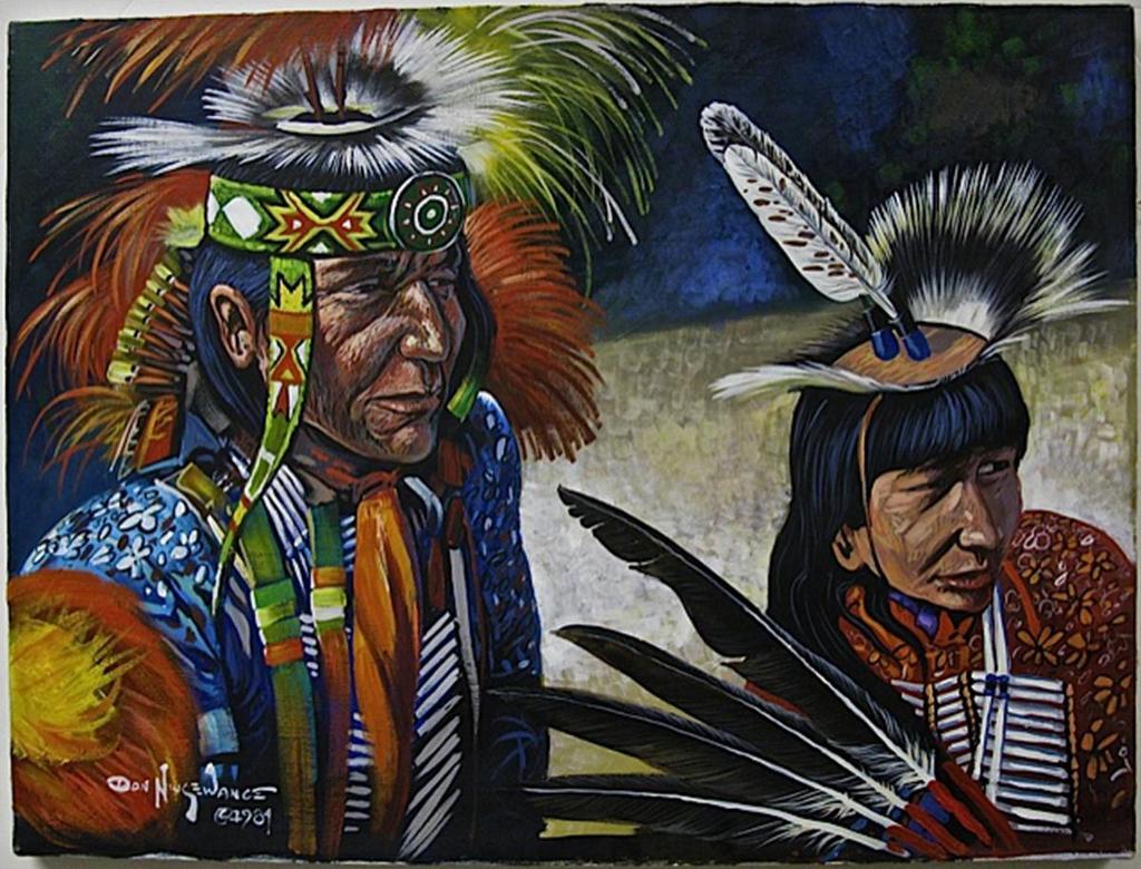 Don Ningewance (1948) - Untitled (Dancers At A Pow Wow)