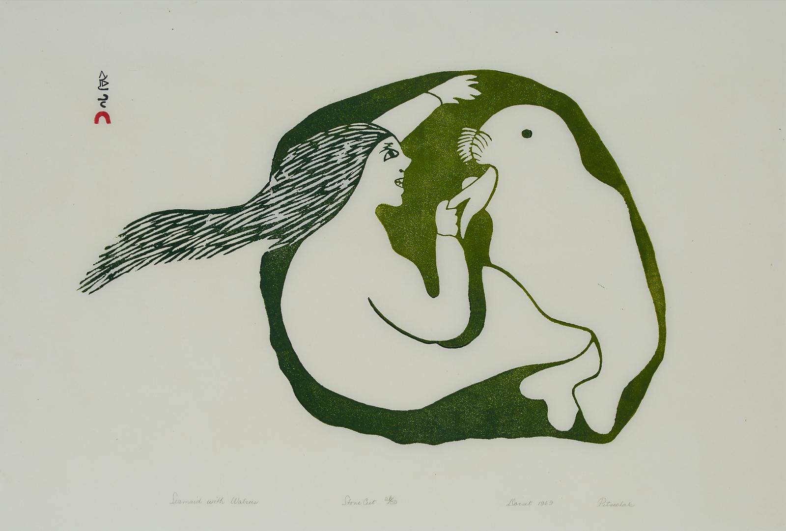 Pitseolak Ashoona (1904-1983) - Seamaid With Walrus