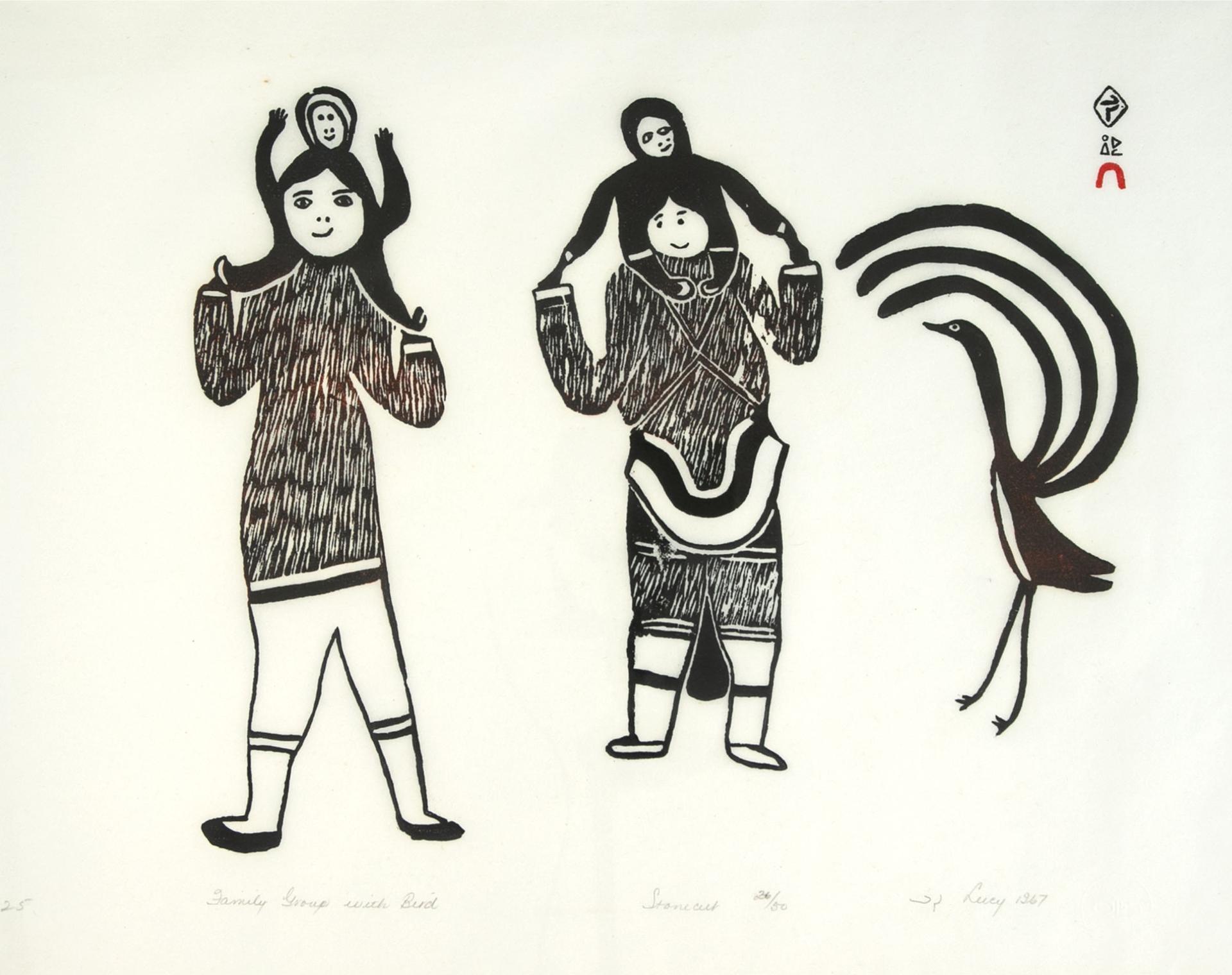 Lucy Qinnuayuak (1915-1982) - Family Group With Bird