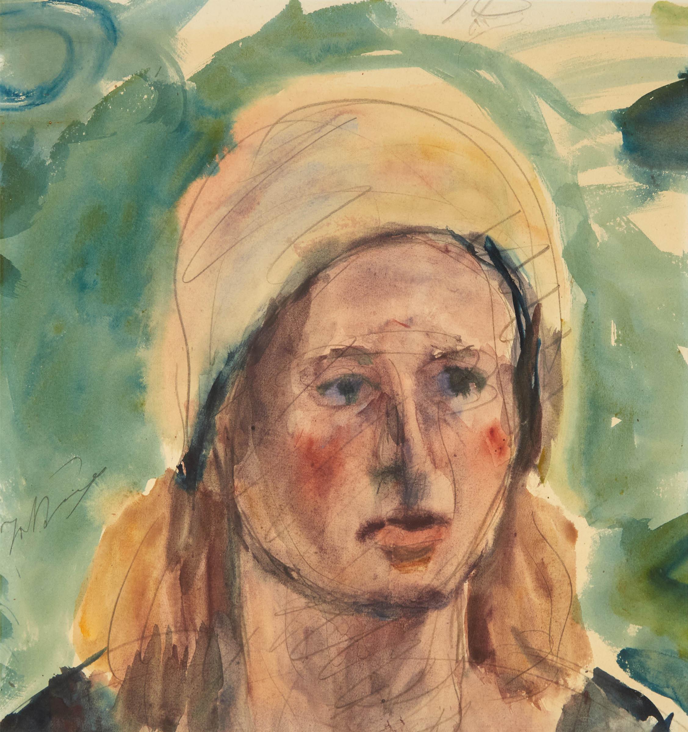 George Bouzianis - Portrait Of A Woman Wearing A Scarf (The Artist’S Wife, Ms. Maria Imholz)