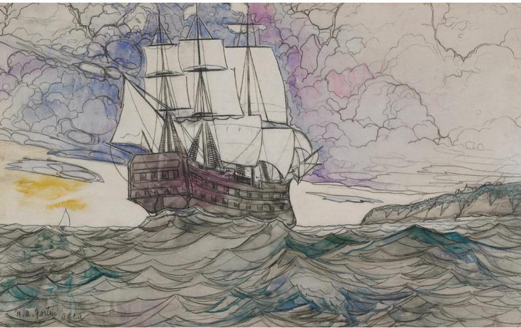Marc-Aurèle Fortin (1888-1970) - Sailing Ship Off The Coast