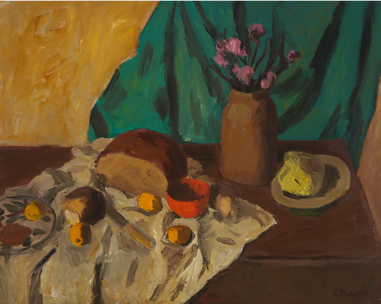 William Goodridge Roberts (1921-2001) - Still Life - Pumpernickel, Green Cloth And Flowers