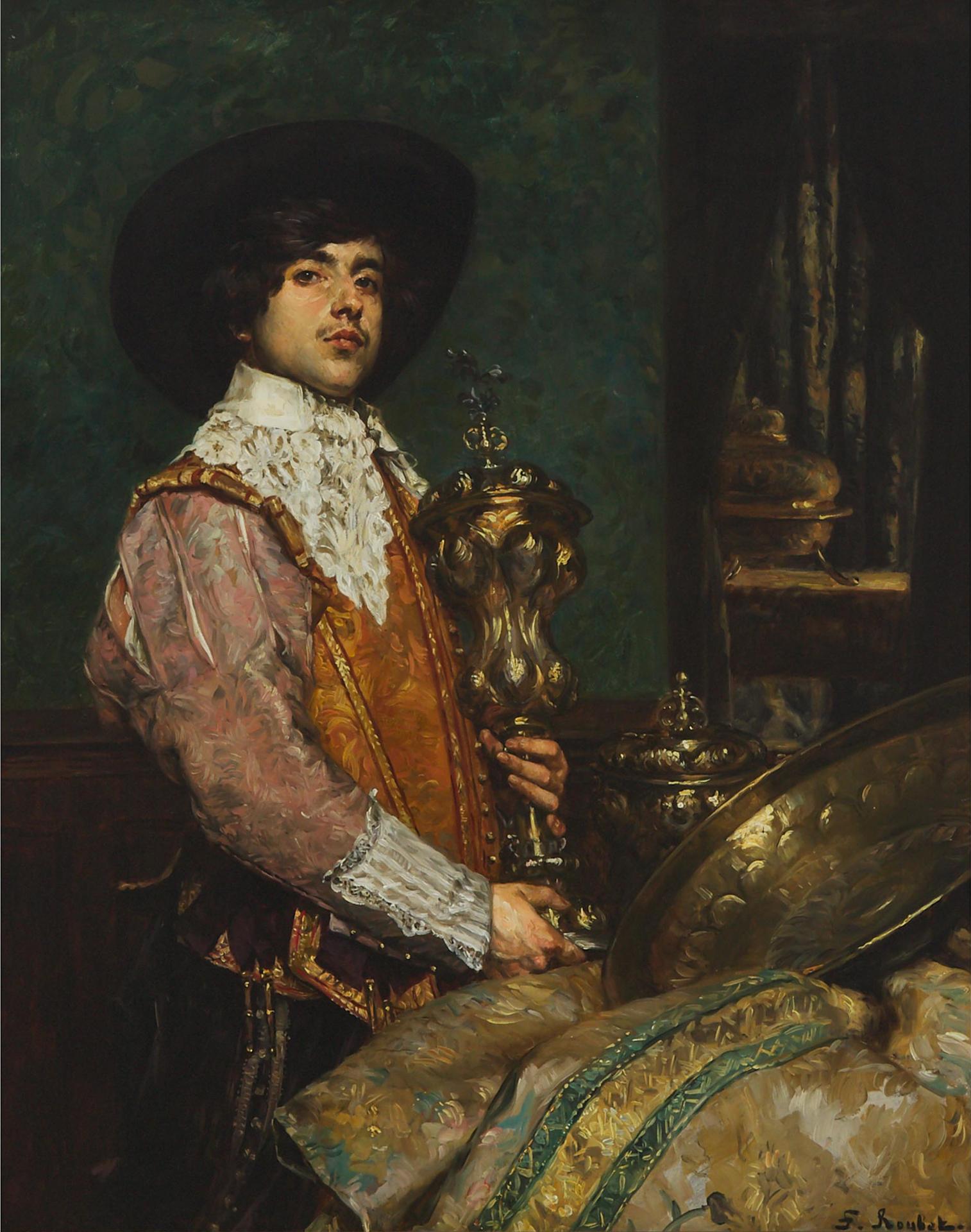Ferdinand Victor Leon Roybet (1840-1920) - Musketeer With Brasswares In His Study