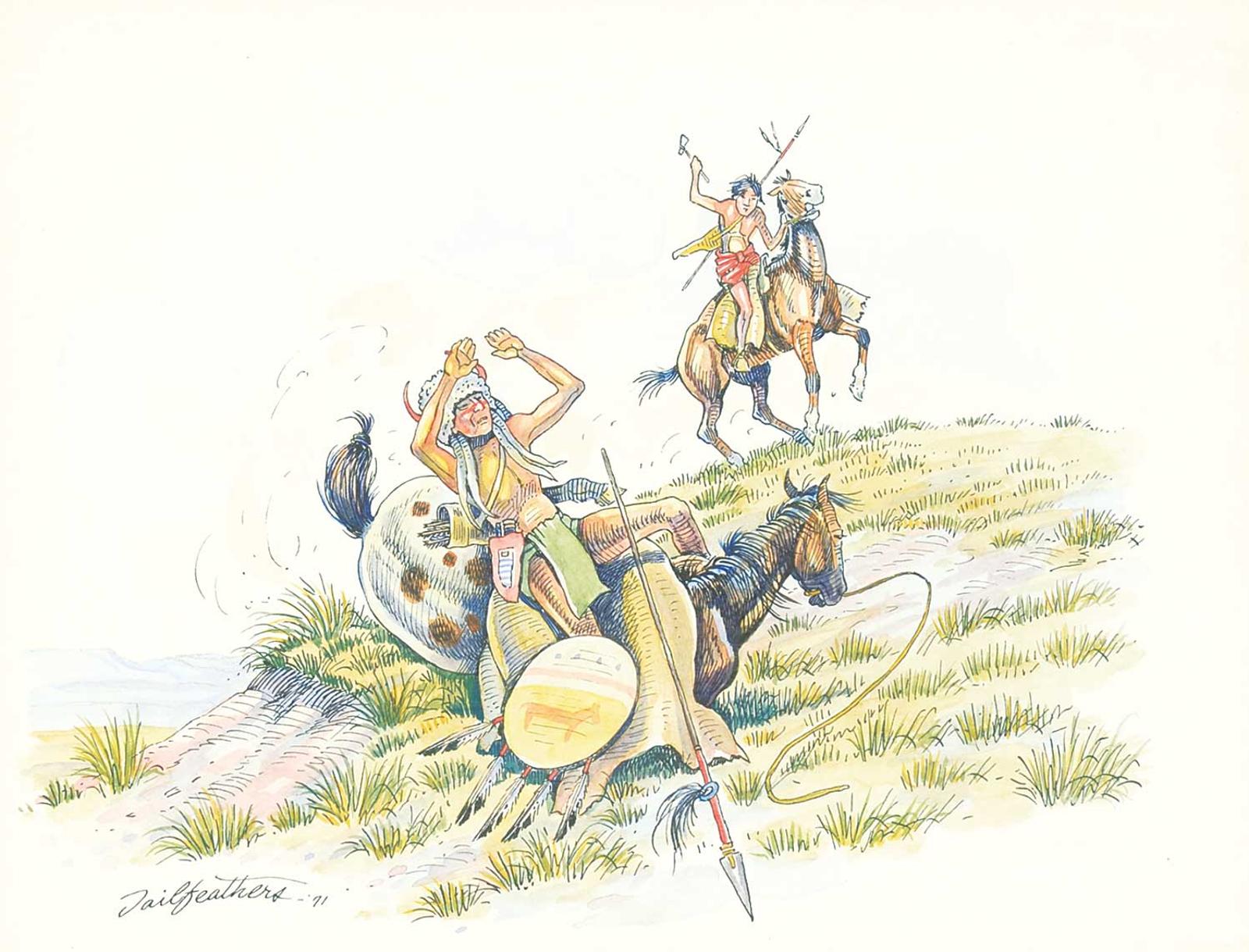 Gerald T. Tailfeathers (1925-1975) - Untitled - Warrior Down