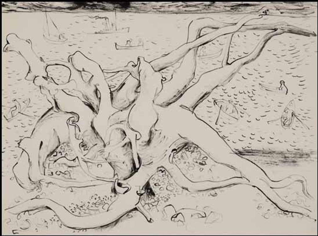 Bertram Charles (B.C.) Binning (1909-1976) - Seascape with Driftwood and Boats
