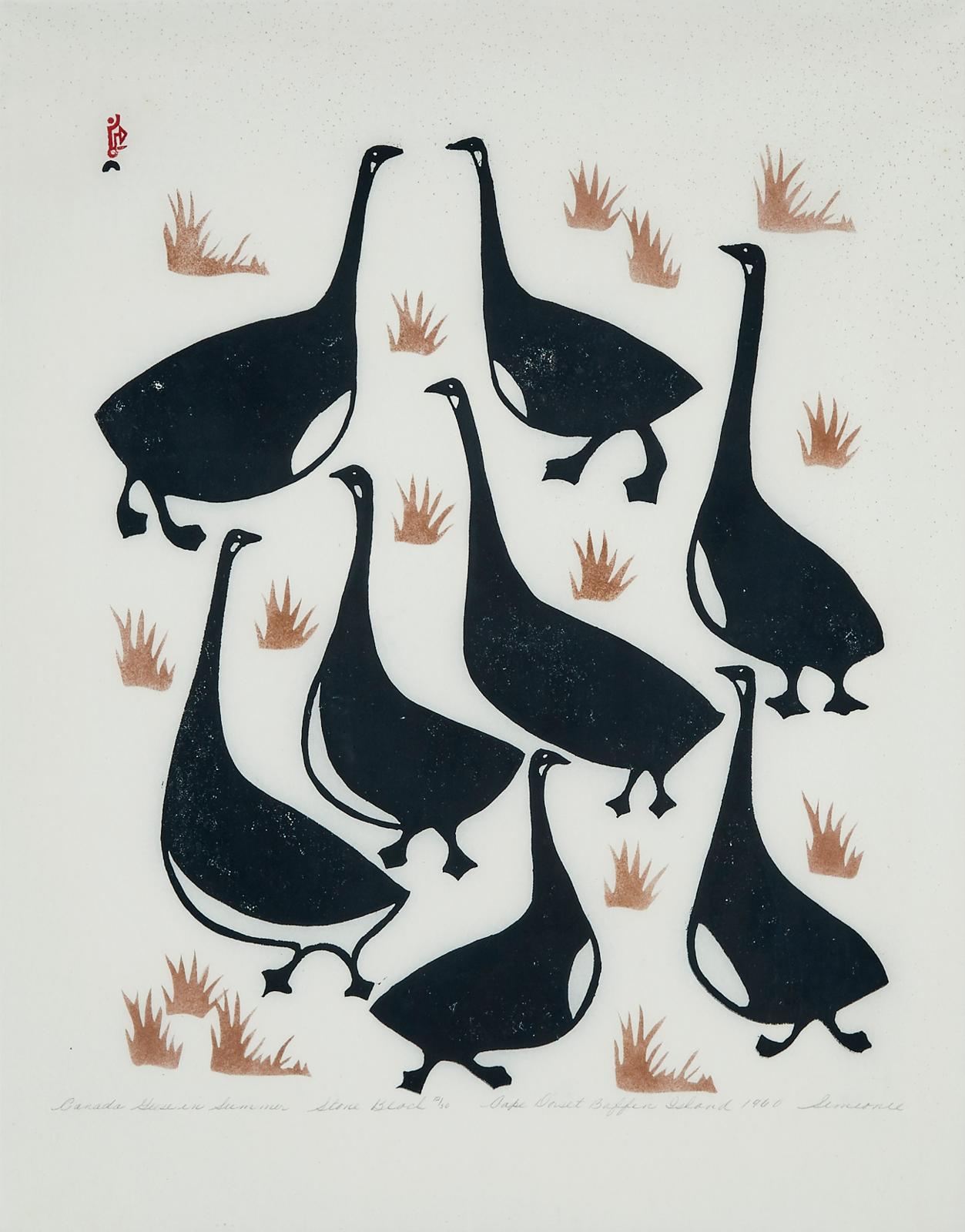 Simeonie Quppapik (1909-1974) - Canada Geese In Summer