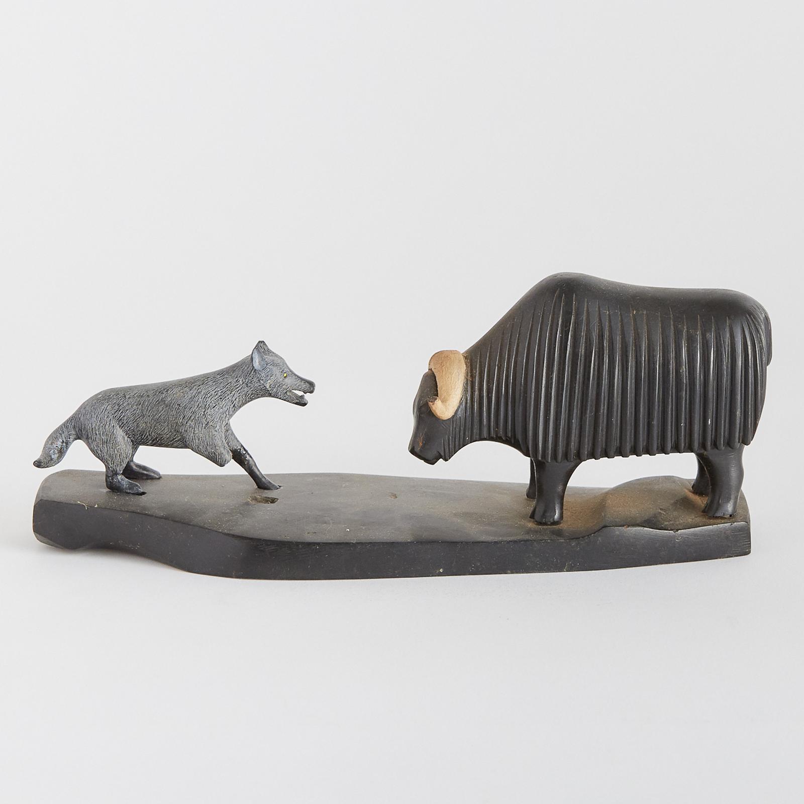 Moses Ookaulleeyak (1925-1969) - Dog And Musk Ox