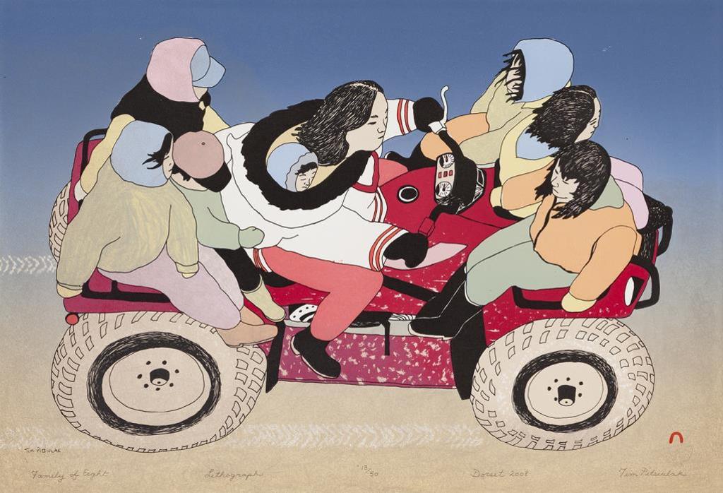 Tim Pitsiulak (1967-2016) - Family of Eight 2008 #34, lithograph print, 18/50, 15 x 22.25 in, 38 x 56.1 cm