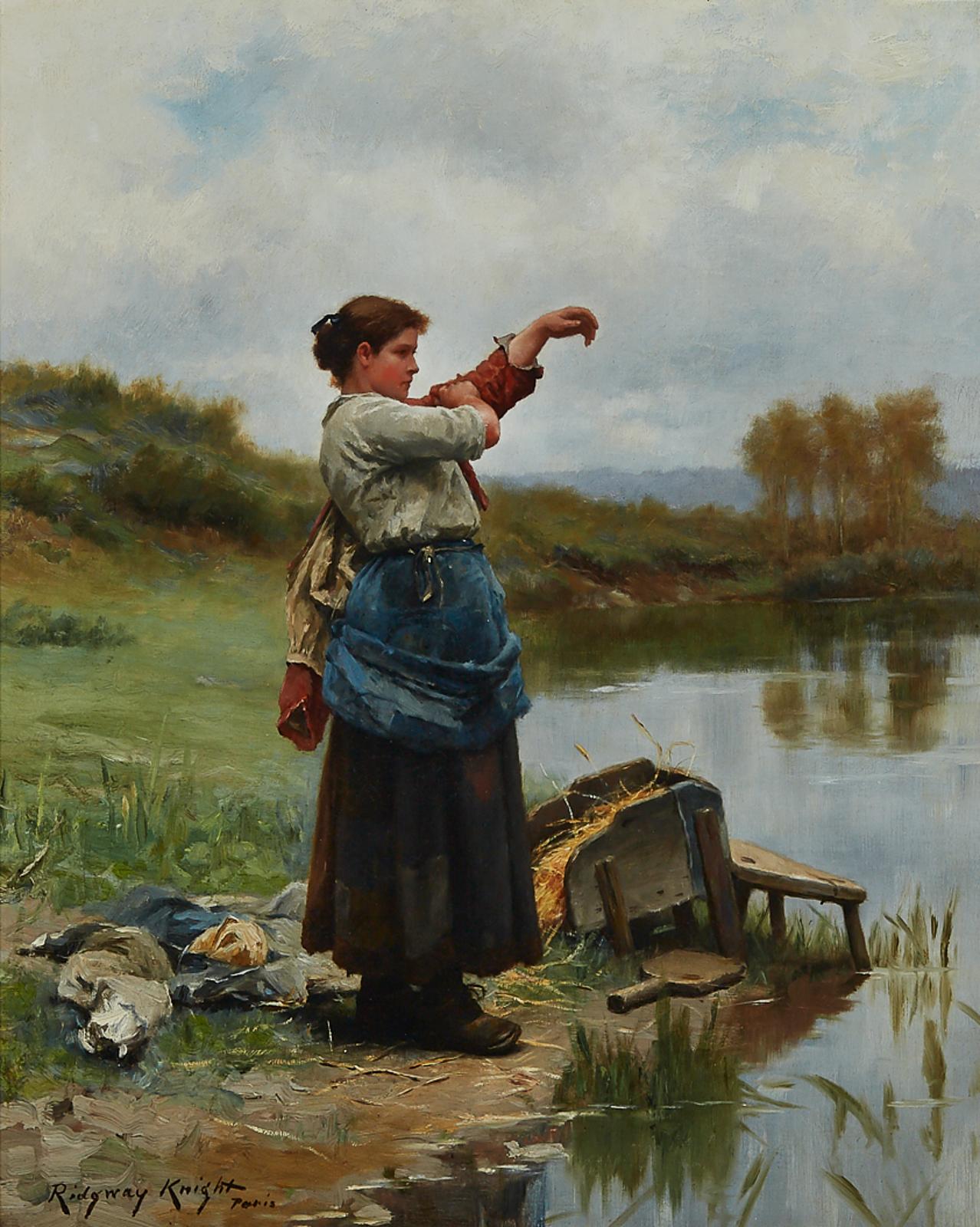Daniel Ridgway Knight (1839-1924) - Jeune Fille Mettant Caraco