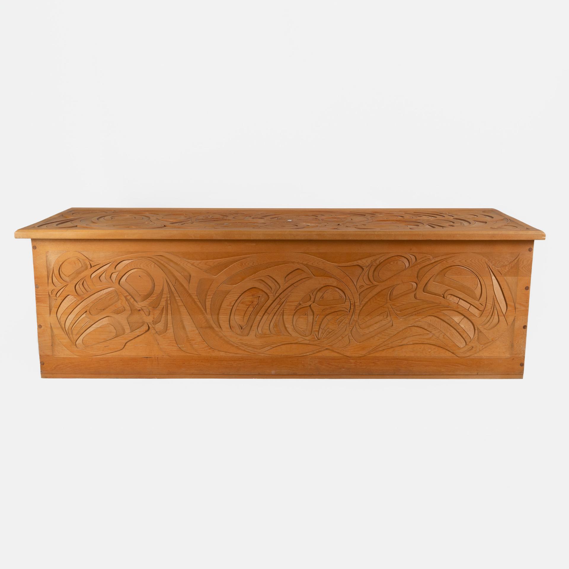 Chester (Chaz) Patrick (1958-2008) - Carved Chest With Raven, Killer Whale, Salmon, Eagle And Frog Design, 2000
