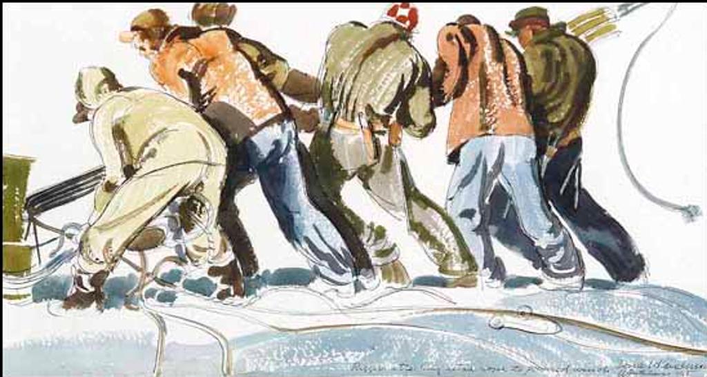 Donald Kenneth Anderson (1920-2009) - Riggers Attaching Extra Rope to Powered Wind, Whitehorse, YT (02058/2013-880)