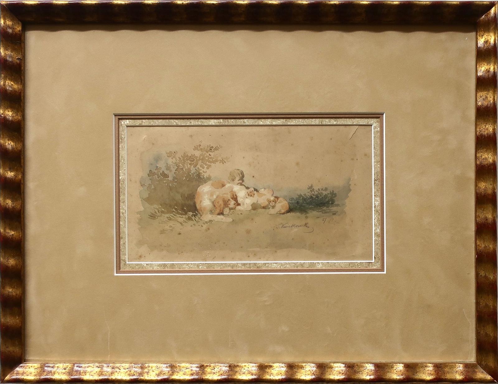 J. Kwiatkowski - Untitled (Spaniel With Pups And Child At Rest)