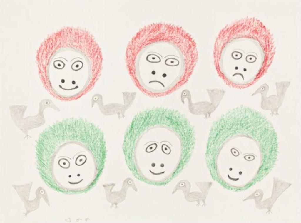 Anirnik Oshuitoq (1902-1983) - Coloured crayon and graphite drawing