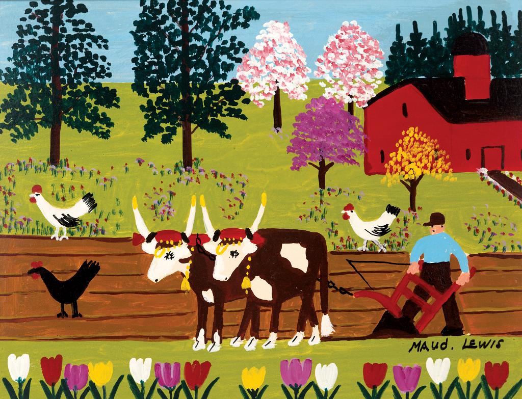 Maud Kathleen Lewis (1903-1970) - Team of Oxen Ploughing
