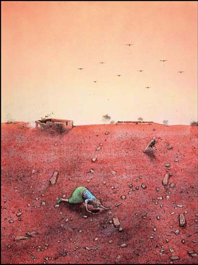 William Kurelek (1927-1977) - Temptation in the Desert: Hiding Head in Sand