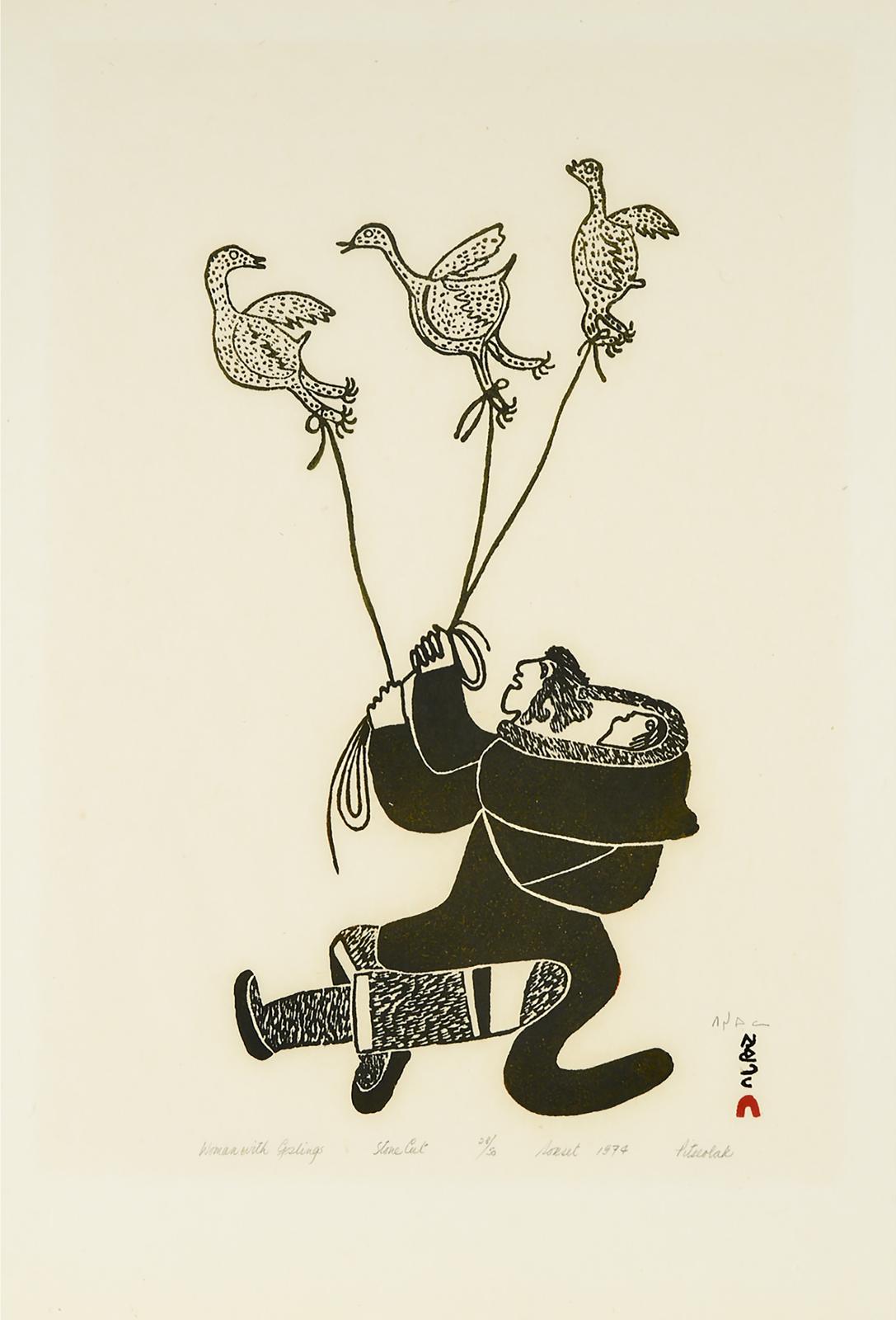 Pitseolak Ashoona (1904-1983) - Woman With Goslings