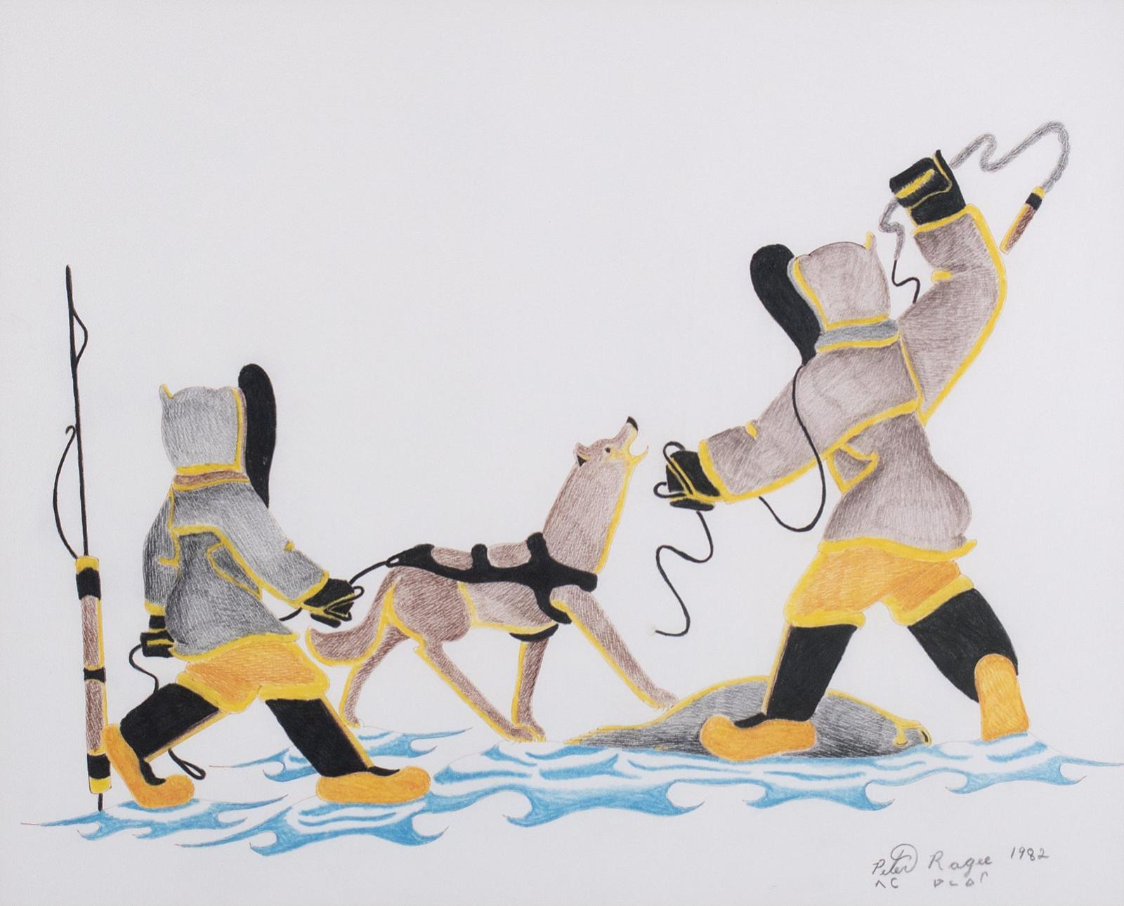 Peter Ragee (1955) - Untitled, Hunters with Dog; 1982