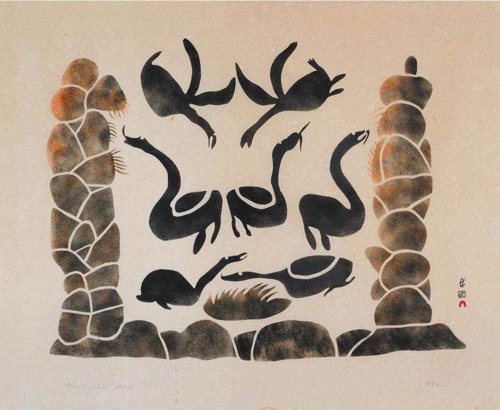 Pitseolak Ashoona (1904-1983) - Innukshuit And Geese