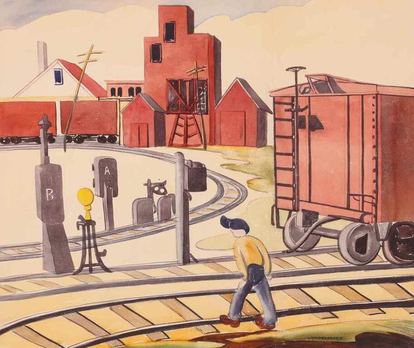 Isabel Stadelbauer (1909-2004) - Railroad Yards; 1947