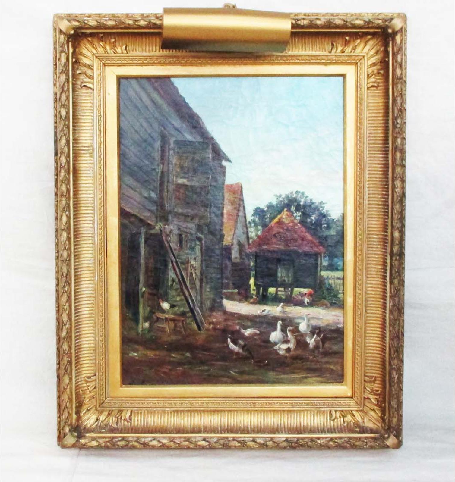 Alexander Davidson (1838-1887) - Farmyard with ducks and roosters