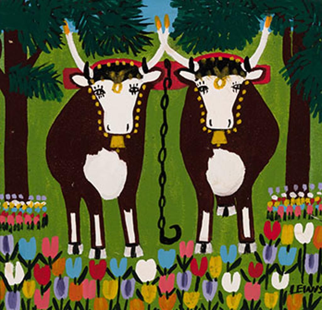 Maud Kathleen Lewis (1903-1970) - Two Oxen with Tulips