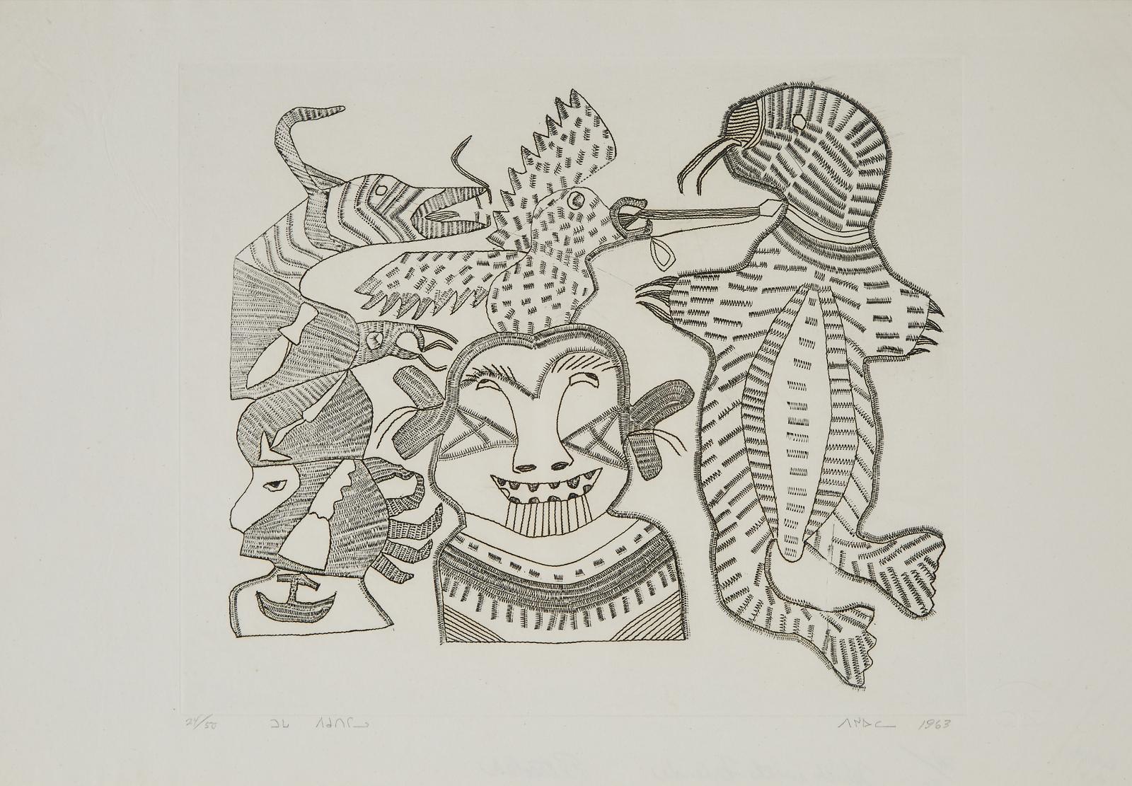 Pitseolak Ashoona (1904-1983) - Witch With Friends