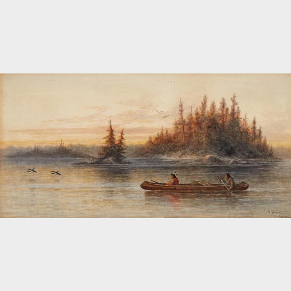 Frederick Arthur Verner (1836-1928) - Indians Paddling At Sunset