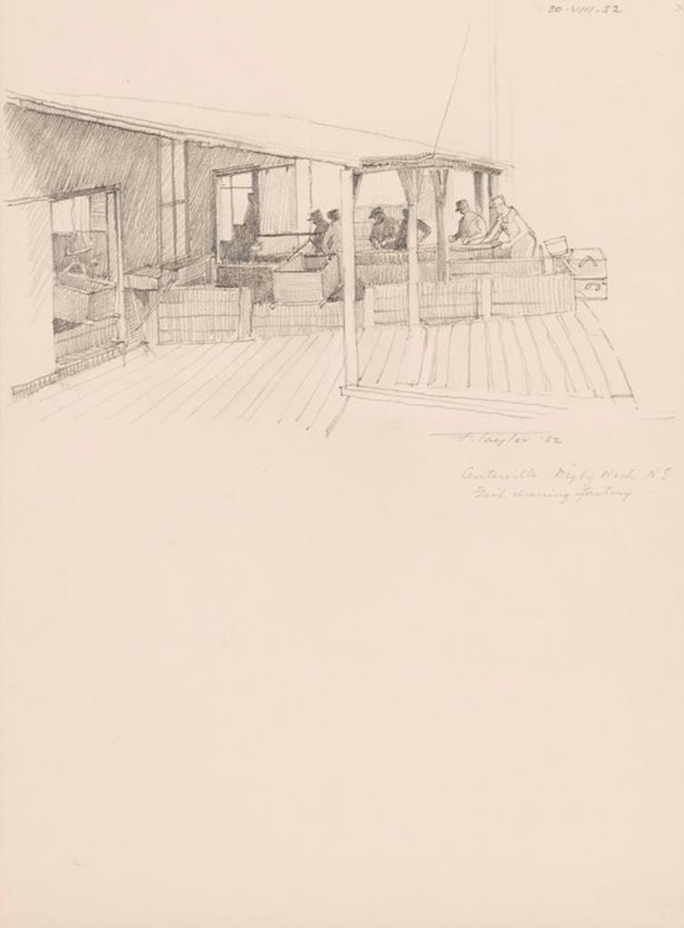 Frederick Bourchier Taylor (1906-1987) - Centerville Digby Neck., NS., Fish Dressing Factory; Seated Nude/Woman in a Chair;